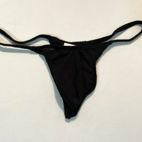 Men's Waffled See-Through "T-Back" Thong - Black - Pouch - Picture 8 of 9